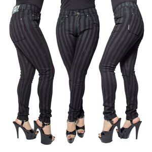 Women's Gray & Black Stripe Stretch Jeans Coffin Pockets 26-28-30-32-34-36-38-40